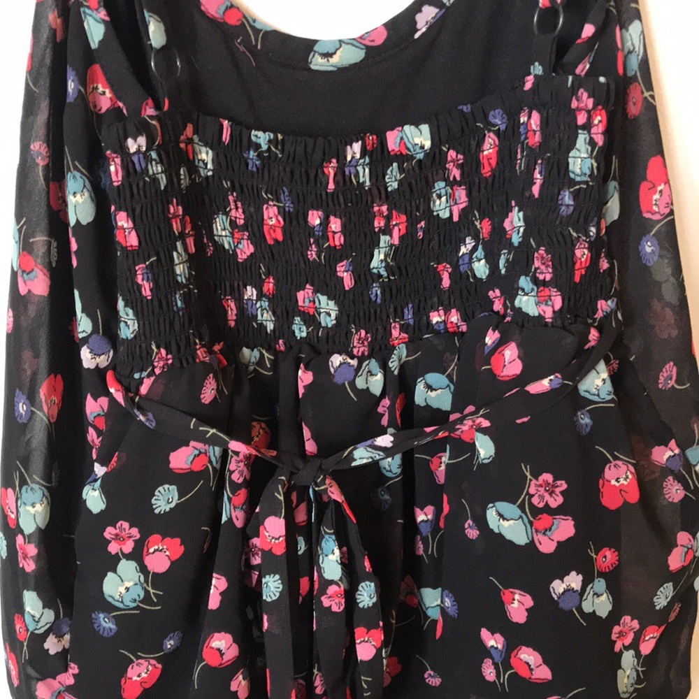 AE Black Floral Tank Dress with Cinched Waist - Picture 3 of 4